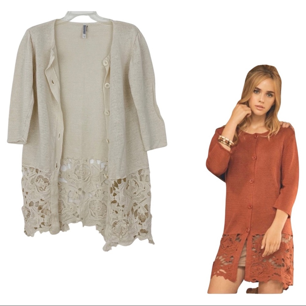 Monoreno | Boho Tunic Cardigan Sweater Linen Blend